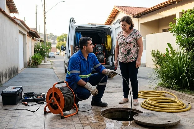 Cliente consultando profissional de desentupidora em Ubá.