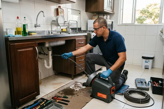 Técnico mostrando técnicas de desentupimento em Ubá.